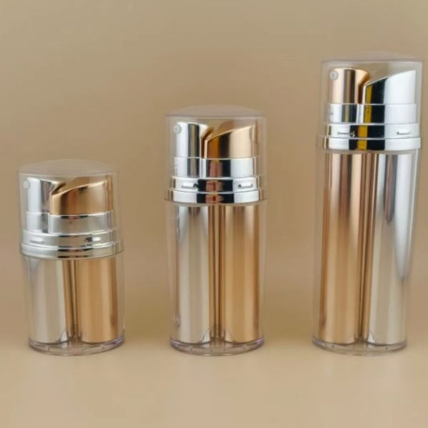 Two-Color Golden and Silvery Airless Pump Bottle with Outer Covering for Cosmetic K1300-29-2