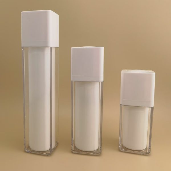 Silk Screen Logo Skincare Cosmetic Packaging 15ml 30ml 50ml AS PP Empty Square Frosted Plastic Pump Airless Bottles